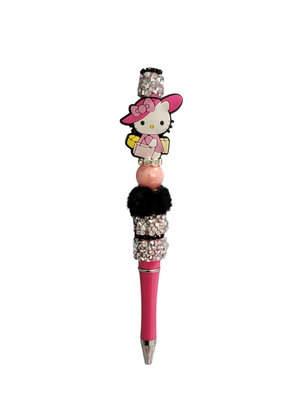 Pink Rhinestone Pom-Pom Character Ballpoint Pen